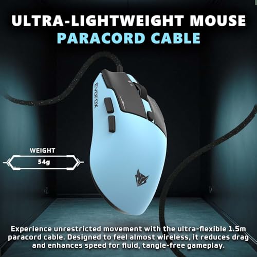 Image of EvoFox Performance Series Ghost Air Ultra Lightweight Gaming Mouse, Upto 1000Hz Polling Rate & 12400 DPI, Honeycomb RGB Lighting, Fully Programmable with Windows Software & On-Board Memory, Blue