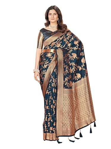 Image of Mehrang Cotton Banarasi Silk Saree for Women With Unstitched Blouse Piece