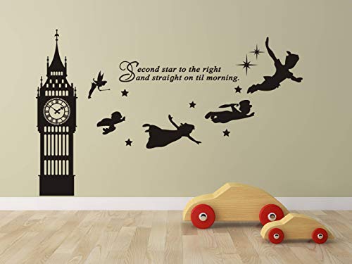 Big Ben Clock Wall Decal, Second Star To The Right Vinyl Sticker, Nursery Playroom Wall Art, Vinyl Wall Decals For Boys Girls Bedroom, Quote Wall Decals (Y31) (Small) #TOP1
