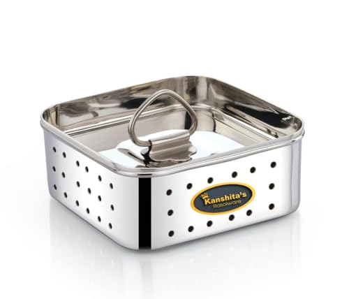 Image of Kanshita's Rasoiware Stainless Steel Paneer Maker Mould, 350ml, Square Paneer & Tofu Press with Lid, Whey Separator, Food Grade Cheese Making Container, 11.7 x 4.5 cm