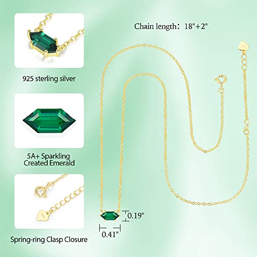 Emerald Pendant Necklace For Women,14K Gold Plated 925 Sterling Silver Dainty Created Green Emerald,Trendy/Fashion/Stylish/Everyday Wear/Beach Jewelry Birthday Gift For Women&Girl (14K Gold/Created Emerald) #TOP5