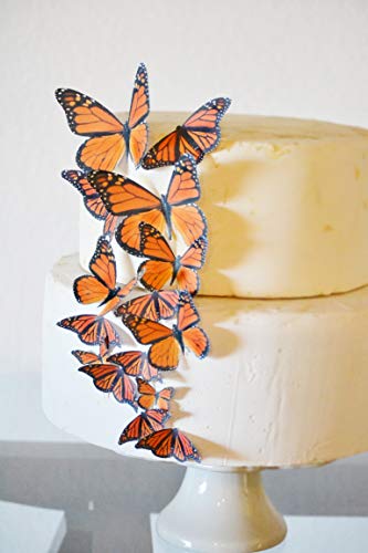 Sugar Robot Inc. Edible Butterflies Assorted Size Premium Crafted Made In The Usa - Cake And Cupcake Toppers, Decoration (Orange Monarch) #TOP1