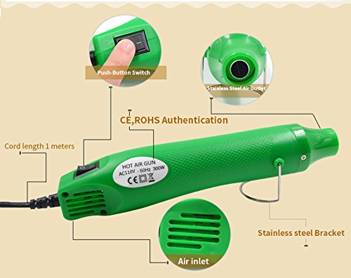 mofa emboss Heat Gun, Hot Air Gun Tools Shrink Gun with Stand For DIY Embossing And Drying Paint Multi-Purpose Electric Heating Nozzle 300W 110V (Green,Green)