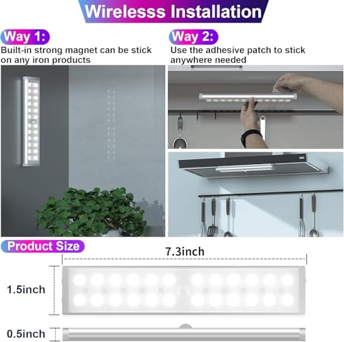 Image of Under Cabinet Light Wireless with Remote, 15 Color RGB Magnetic Led Light Bar, 48-LED Rechargeable Closet Lights, 3 Timer & 4 Modes, Stick on Lights for Kitchen, Pantry, Bedroom, Stairs