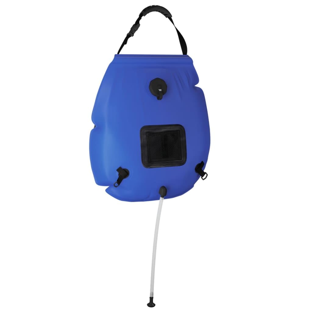 Borsa da doccia da campeggio, blu, 20 l, in PVC, serbatoio dell'acqua con tubo, soffione doccia per attività all'aperto, campeggio, escursionismo, campeggio e trekking, accessori con