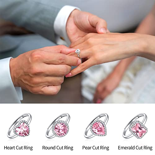 Chicsilver 8Mm Emerald Cut Birthstone Promise Ring For Her, 925 Sterling Silver Simulated Purple Amethyst Gemstone Anniversary Wedding Engagement Band Rings For Women February Birthstone Jewelry #TOP5