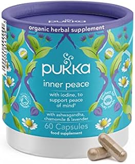 Pukka Herbs | Inner Peace Organic Herbal Supplement | Ashwagandha, Chamomile and Lavender | Perfect For Calming | Contains Iodine | 60 Capsules | 1 Month Supply
