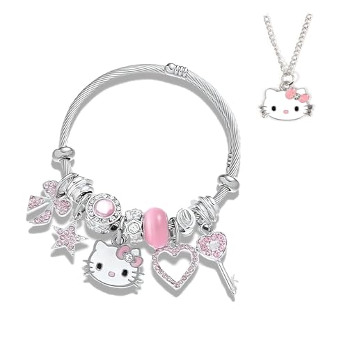 2PCS Bracelet Set Gift, Adjustable Stainless Steel Silver Charm Bracelet and Necklace, The Gift for Kids, Girlfriends, Best Friends, or Sisters.