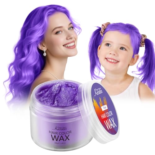 Hair Color Dye for Kids, Magic Master Keratin Temporary Hair Wax Color for Dark Hair Instant Colored Hair Gel Hairstyle Wax Cream Mud Pomade 3.4 Oz Girl Gifts, Party, Cosplay & Halloween(Purple)