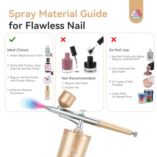 Image of SAVILAND Airbrush for Nails 25 PSI Nail Airbrush Machine Gold | 0.3mm DLC-Coated Nozzle, Flow-Locked Atomization & Steady Output, Dual-Charge Cordless Portable AirBrush for Nail Art