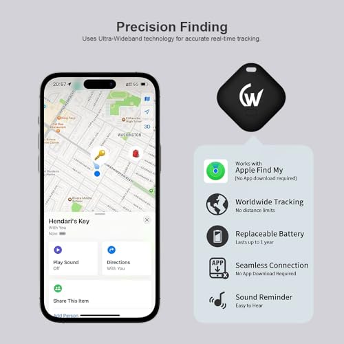 Image of Air Tag for Apple with Loud Buzzer, Works with Apple Find My(No App Required), Worldwide Tracking for Keys, Wallets, Luggage, Pets and More, No Sim Needed, Replaceable Battery(Black)