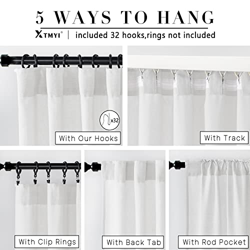 Image of XTMYI 92 Inch Curtains Length 2 Panels Set,Back Tab Linen Sheer Window Curtains Living Room Bedroom,50x92 in Long,White