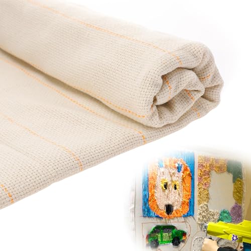 40 x 40 Inch Large Primary Monks Cloth with Marked Lines - Overlocking Tear-Resistant Tufting Cloth Fabric for Punch Needle and Tufting Gun