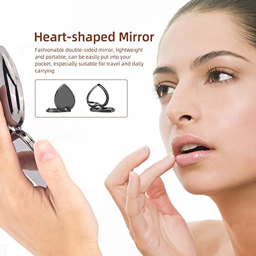 Eyidadae Mini Vintage Heart Elegant Makeup Mirror, Portable 1X/2X Magnifier (Black) #TOP4