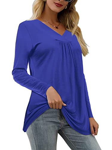 Florboom Florboom Oberteile Damen Langarm Longshirt Locker Einfarbiges Blusen Shirt Blau XXL - Detailansicht 2 | TV | Video | Foto