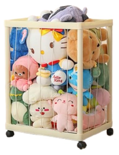 360°回転ホイール付きぬいぐるみ収納ラック、メッシュ付き収納バッグ、おもちゃ収納アーティファクト、大容量、ディスプレイボックス、ディスプレイスタンド、枕、おもちゃ収納バッグ、保育室、プレイルーム、寝室、子供部屋家具、収納バスケット、人形収納バケツ、伸縮コ