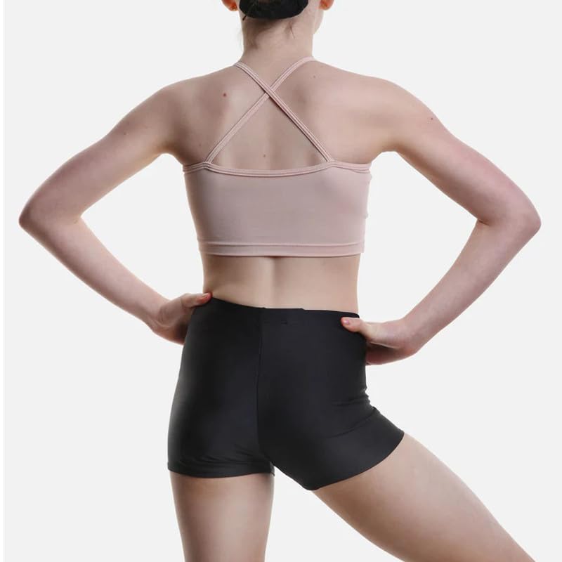 Short en nylon brillant pour fille - Taille haute - Uni - Extensible - Coupe confortable - Parfait pour le yoga, le ballet, la gymnastique, l'école, les vêtements de sport