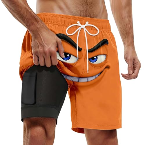 Generisch Bañador de verano para hombre con estampado de doble capa, ideal para surf, visita a la piscina, corte informal, diseño colorido, perfecto para el día a día y actividades de ocio, naranja