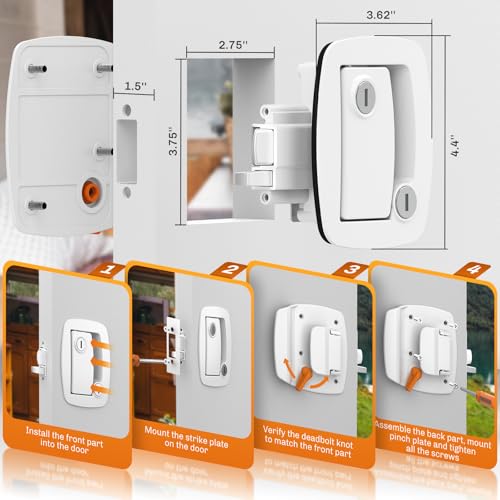 Image of WELLUCK RV Door Lock Replacement with Paddle Deadbolt, 100% Metal Camper Door Latch Handle Lock, RV Entry Door Lock for Camper Horse Travel Trailer Cargo Hauler