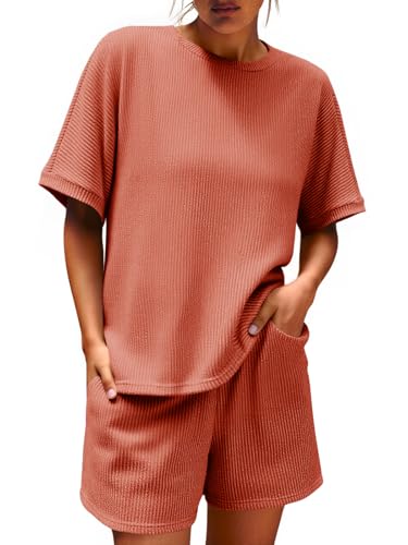 Image of Imily Bela Womens 2 Piece Outfits 2025 Oversized Summer Short Sets Casual Beach Ribbed Short Sleeve Matching Set