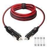 CUZEC Heavy-Duty 15A 4.9ft / 1.5m 16 AWG Male to Male Cigarette Lighter Plug Charger Cord with LED Indicator and 15A Fuse Protection on Both Plugs (CU10140B)