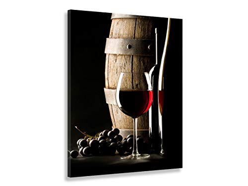 Hexoa Tableau tonneau et verre de vin rouge - Made in France - Toile imprimée - 30x50