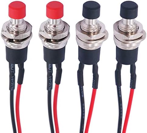 Twidec/4Pcs Latching Push Button Switch 3A 250V AC 2 Pins Self-Locking SPST ON/Off Black and Red Mini Switch Pre-soldered Wires L-PBS-110-XBKR