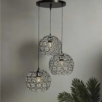 Kiyah 3 lights Round Cluster Globe Candelier Quad K9 Crystal Hanging Light for Kitchen Area, Dining Portion & Room Light | Pack of 1