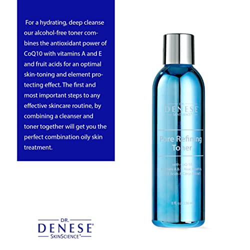 Dr. Denese Skinscience Pore Refining Toner Calming & Clarifying With Coq-10, Vitamins A&E, Witch Hazel, Retinol, Aloe, Rose Hip, Fruit Acids & Citrus Extracts - Alcohol-Free, Cruelty-Free - 8Oz #TOP1