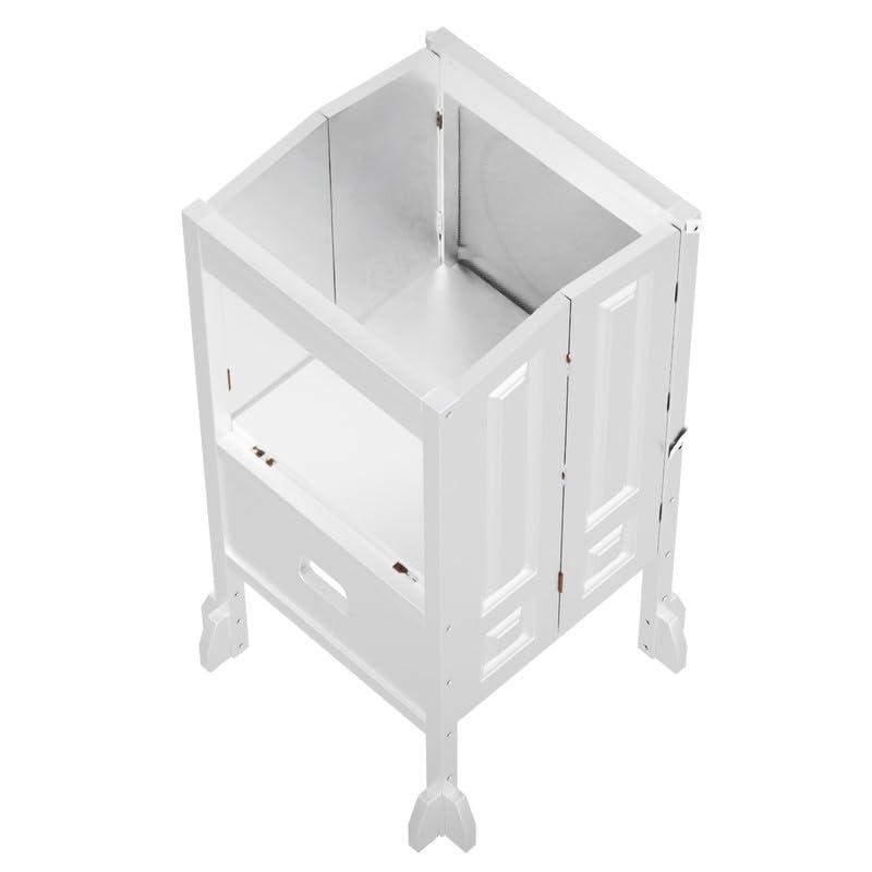 Miniatura 2 de Taburete de cocina para niños con barandilla de seguridad, torre de aprendizaje de madera, 3 plataformas ajustables, antideslizante