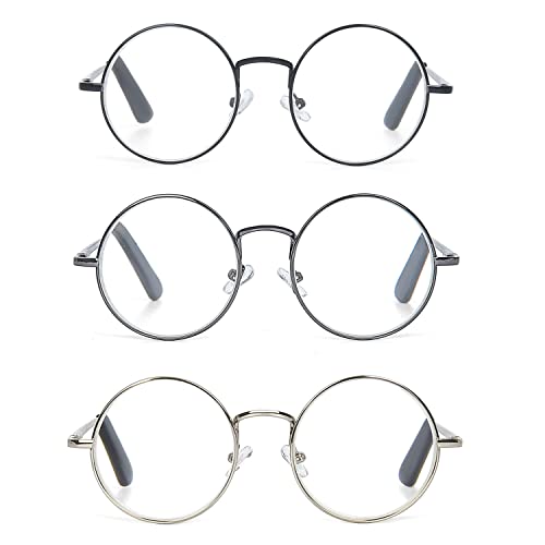 Eye Zoom 3 Pack Metal Frame Round Reading Glasses With Spring Hinge (Black, Silver And Gunmetal, 2.50 Strength) #TOP1