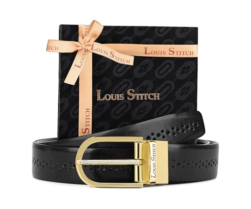 Image of LOUIS STITCH Men's Spanish Leather Reversible Belt 1.25 inch (35mm) Handcrafted Formal Waist Strap Officewear Men Gents Boys (Black /Tan) (LSBE-VB-CPBG)