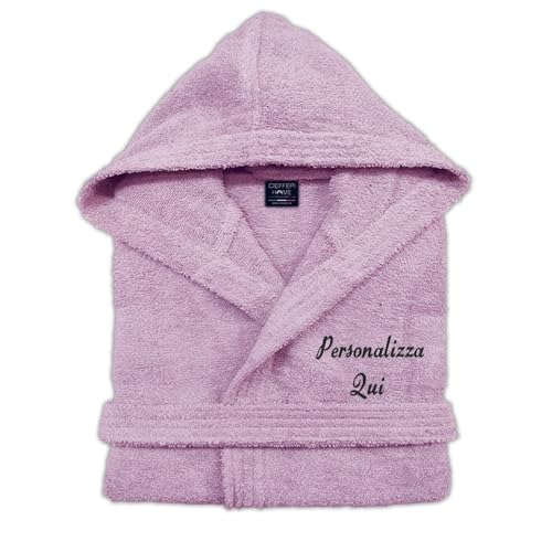 Cieffepi Home Collections Solo Mio Basic Albornoz personalizado con capucha de suave esponja hidrófila de puro algodón (L, rosa)