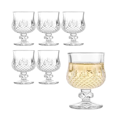 Oceano 6 Bicchieri da Liquore con stelo Mini Calici Vetro 50 ml Tequila Sherry Brandy Shot Whisky Vodka Amaro Vino Birra Rum Chupito
