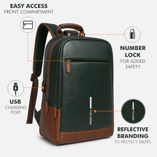 Image of FUR JADEN Anti Theft Number Lock Backpack Bag with 15.6 Inch Laptop Compartment,Organizer Pocket for Men Women Boys Girls (Tan & Green)