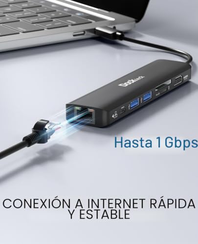 Dockteck Adaptador USB C con Ethernet RJ45 y lector de tarjetas SD 4