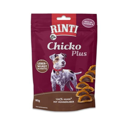 Rinti Chicko Plus Leberwurstschnitte | 3er Pack | 3 x 80 g | Leckerli für Hunde | Hühnerbrustfilet mit Hühnerleber gefüllt | Schonend luftgetrocknet ohne Zusatzstoffe