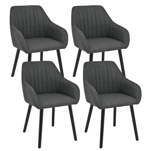 Goeurvant Juego de 4 sillas de comedor negras con reposabrazos y patas de madera para comedor, cocina, silla tapizada, silla con reposabrazos, de poliéster, para comedor, cocina, gris oscuro