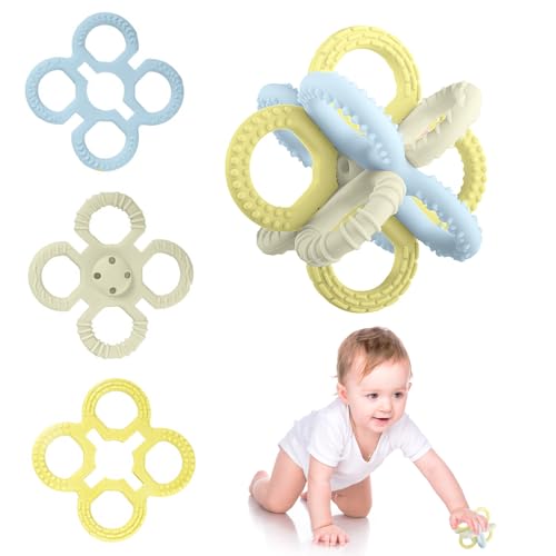 3 PCS Teething Toys for Baby, Silicone Teething Ring Toys for Babies 0-12 Months, BPA Free Baby Toy Teething Relief Chew Toy Nursing Accessories for Babys Boy Girl Toddler Infant