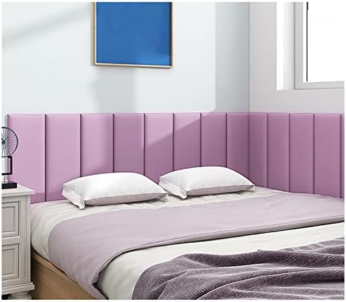3D Peel And Stick Upholstered Headboard Wall Panel Anti Collision Self Adhesive Sponge Wall Sticker for Bedroom Easy to Assemble Purple 200x50cm
