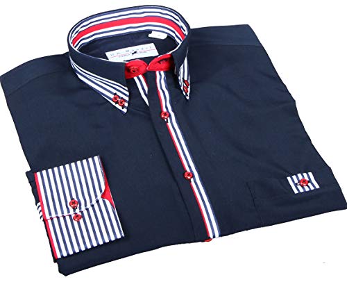 Chemises Vintage Hommes HK Mandel Bleu Marine en Coupe Droite Confort
