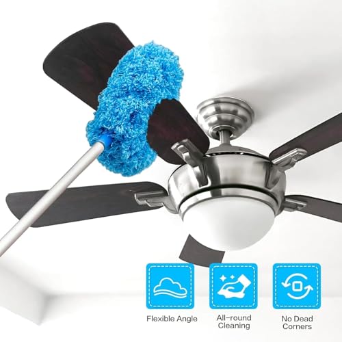 Image of Fan Cleaner Brush with Long Rod Flexible Fan Cleaning Mop Microfiber Dust Cleaner Foldable Duster for Home Cleaning Microfiber Duster for Cleaning of Home, Kitchen, Car, Ceiling
