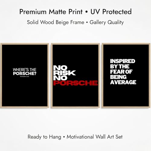 Image of DAKSHESTRY ARTWORKS Motivational Wall Art Set of 3 Frames | Luxury Car Quote Posters | Modern Black Framed Wall Decor for Living Room, Bedroom & Office | HD Printed Inspirational Artwork, 10 x 13 Inches