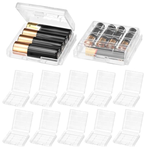 QWORK® 12 Piezas Caja de Almacenamiento de Baterías para Pilas AA y AAA – Diseño Conectable y Transparente para Hogar, Oficina y Viajes – Organizador Portátil de Plástico Rígido