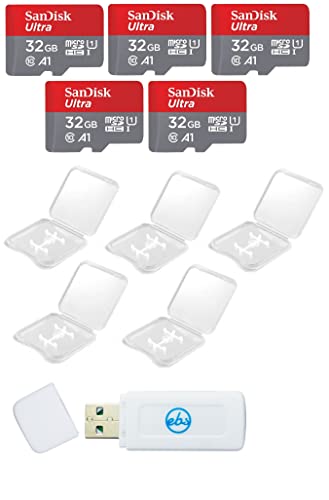 SanDisk Ultra 32GB Micro SD SDHCメモリーフラッシュカード (5パック) UHS-I Class 10 SDSQUA4-032G-GN6MN 卸売ロットセット プラスチックジュエルケース5個とストロンボリカードリーダー