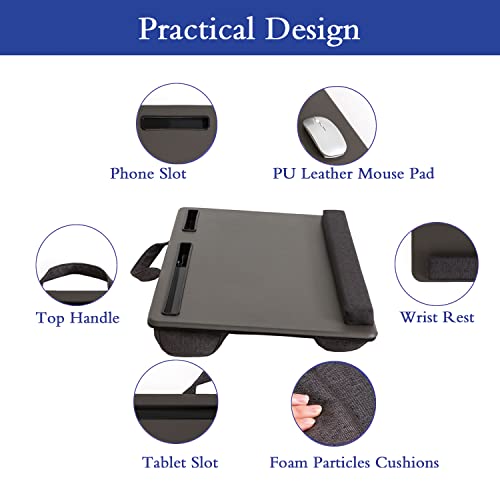 Hlead Lap Desk Home Office Lap Desk Portable Laptop Desk For Left Right - Handers With Whole Mouse Pad Wrist Pad Dual Cushion Phone Tablet Slots Fits Up To 17 Inch Laptops #TOP5
