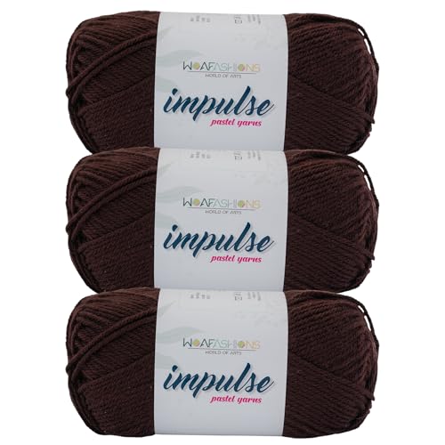 Image of WOAFashions Impulse Hand Knitting & Crochet Yarn, Premium Acrylic, 4 : Medium (Chocolate) (3x100gms / 3.5oz / 200mtr / 218yds)