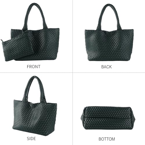 Image of Woven Tote Bag for Women Vegan Leather Handwoven Bags with Small Purse