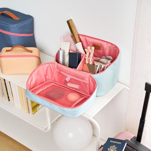 Erin Condren Large Organizer Case, Stylish Sea Glass Multi-Purpose Travel Case, Removable Dividers and Sturdy Vegan Leather Handle, Carry Toiletries, Makeup, Jewelry and More4