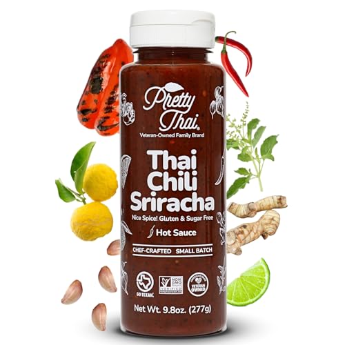 Image of Pretty Thai Sauce, Gluten-Free Certified Non-GMO Vegan Authentic Stir Fry, Dressing, Rice Seasoning, Condiment & Dipping Sauce, 100% Natural (Chili Sriracha, Chili Sriracha)